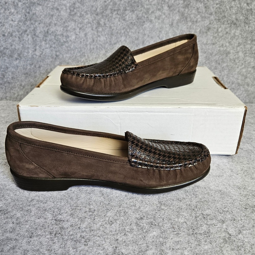 SAS Womens Brown Suede Houndstooth Patent Leather Tripad Comfort Loafers 9.5 M